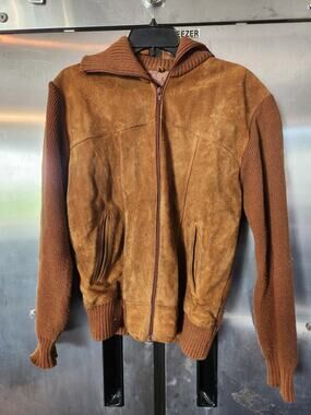 Vintage Sears Sportswear Suede Leather Knit Cardigan Jacket Brown